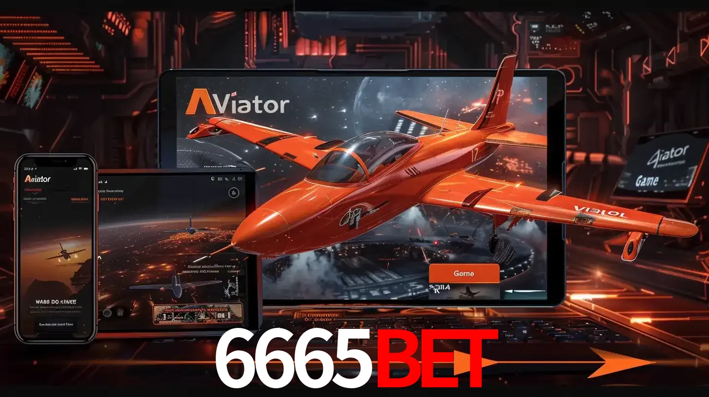 Apresentação tecnológica do jogo Aviator com um avião saindo da tela de um tablet, demonstrando a experiência imersiva em múltiplos dispositivos no 6665BET.