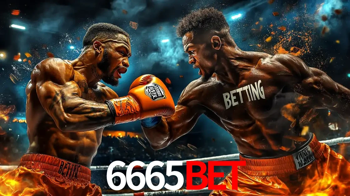 Dois boxeadores em uma luta intensa e explosiva, representando a adrenalina e as oportunidades de apostas em esportes de combate disponíveis na plataforma 6665BET.